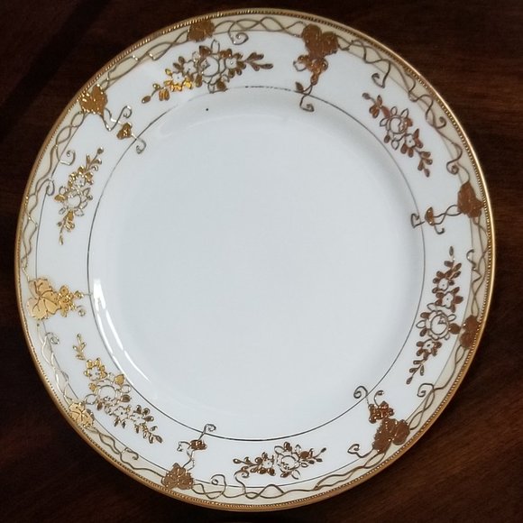 2 Nippon Hand Painted Antique Gold Encrusted Floral Salad Plates - Picture 2 of 9